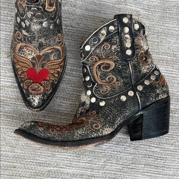 Old Gringo Little G Heart Crackle Distressed Leather Western Boots Size 7 - Picture 2 of 16